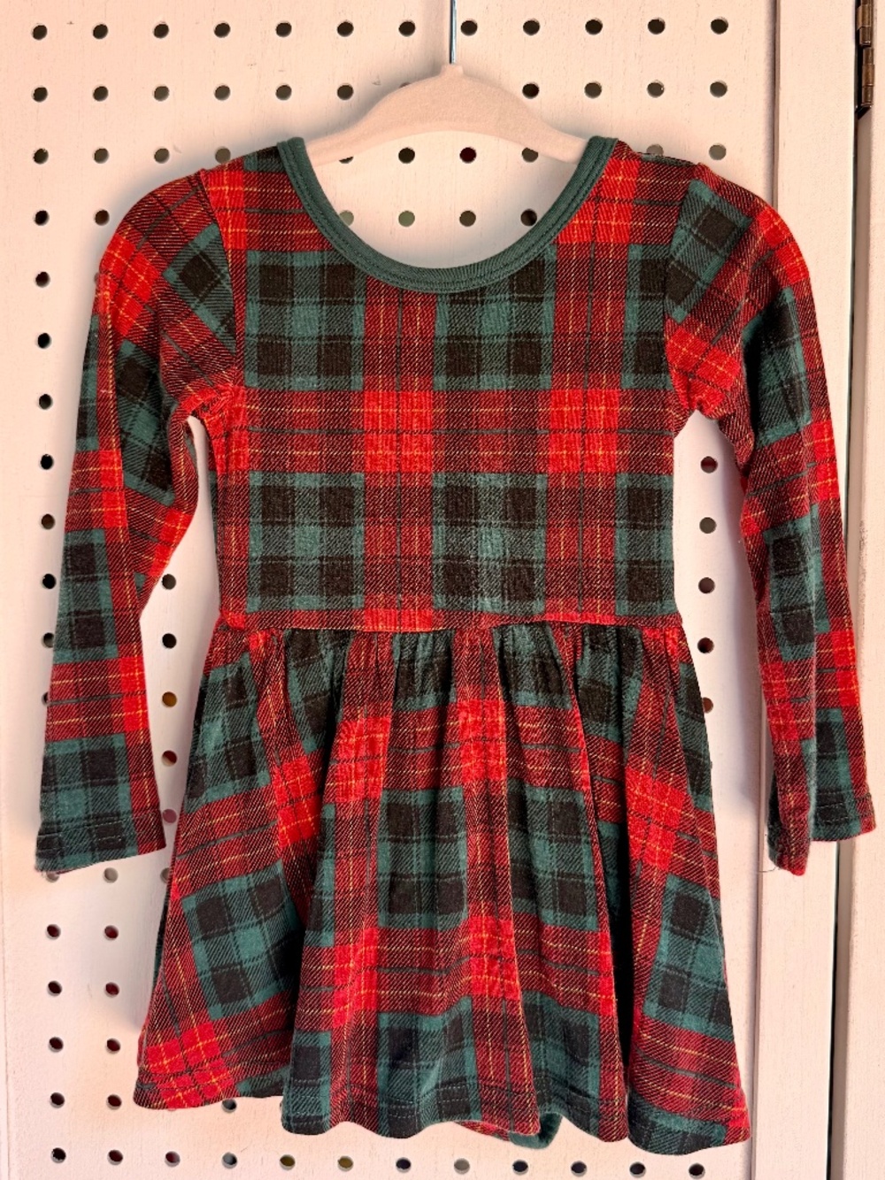 Play by Little Sleepies Red & Green Plaid Twirl Dress Bodysuit 6-12M